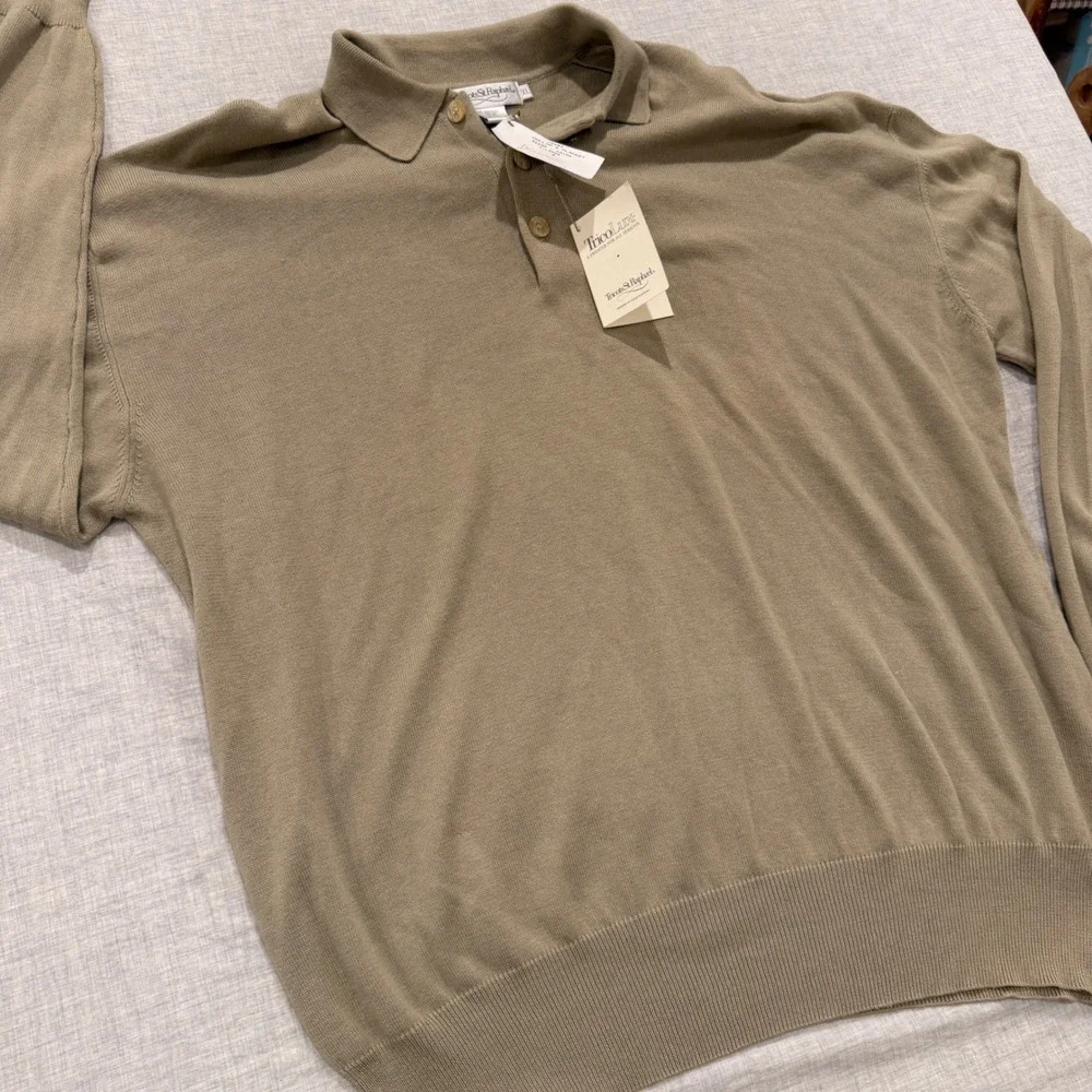 Vintage NWT Tricots St Raphael TricoLux Polo Sweater XL Tan Khaki 100% Cotton